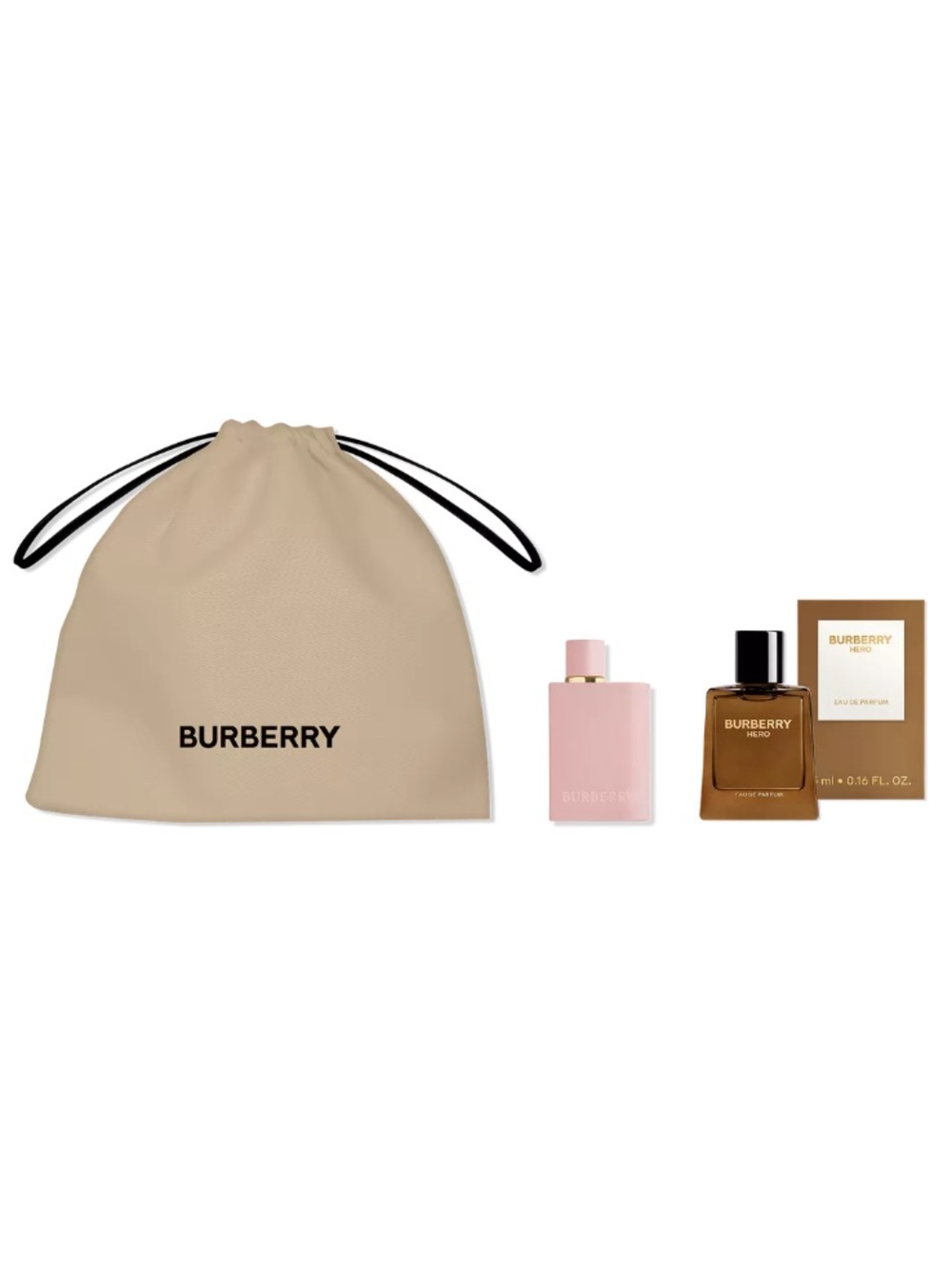 Burberry Hero and Her Miniature Fragrance Set with Drawstring Bag